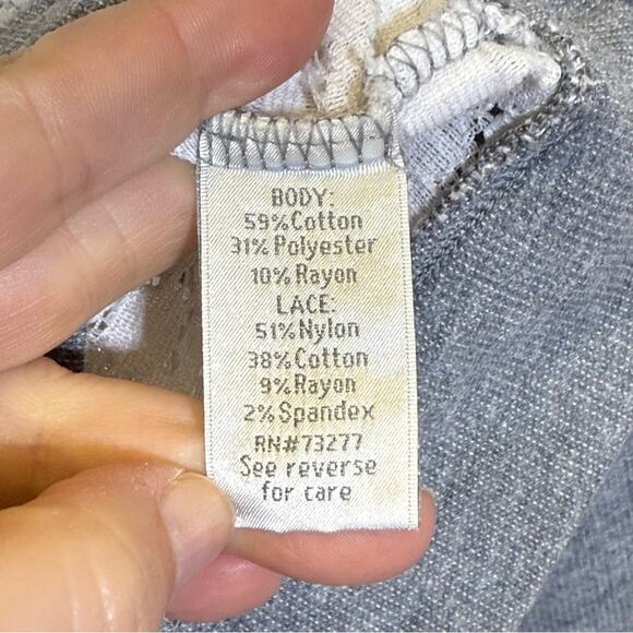 LC Lauren Conrad Gray and White Lace Striped Raglan Sweater. Size Small. - Picture 4 of 6